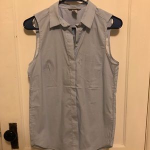 Pin-striped sleeveless button-down top